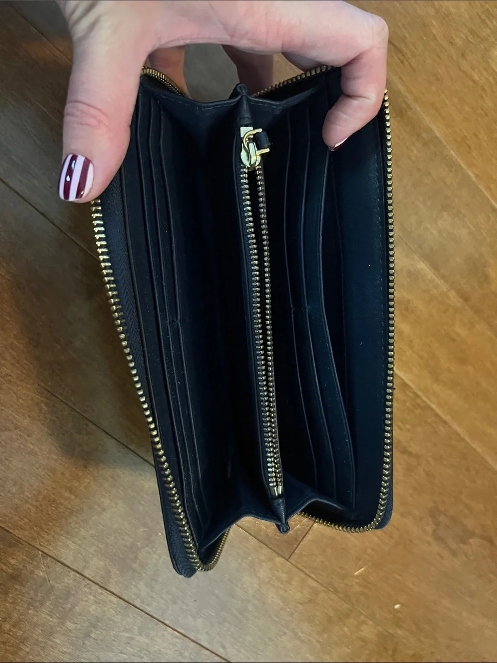 Tory Burch Black Quilted Zip Wallet with Gold Logo